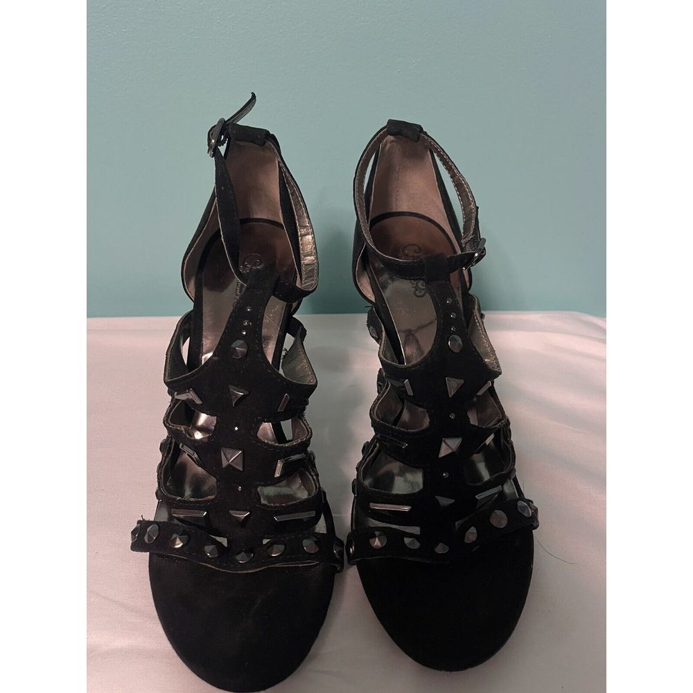 Carlos by‎ Santana Envoy Strappy Black Vegan Heels Shoe Size 9. S-287